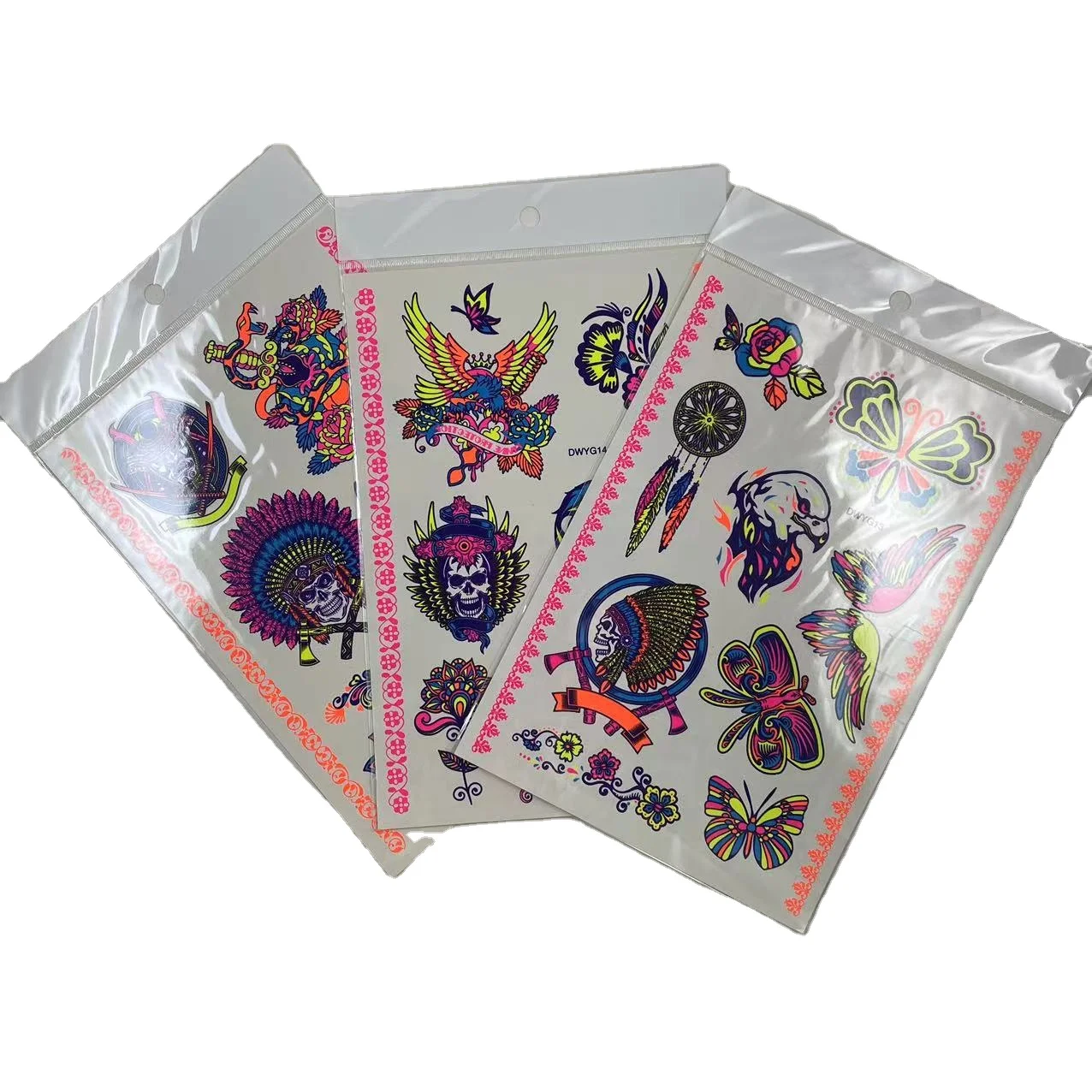 Custom tigers & eagles & scorpion patterns tattoo stickers paper fluorescent tattoo stickers