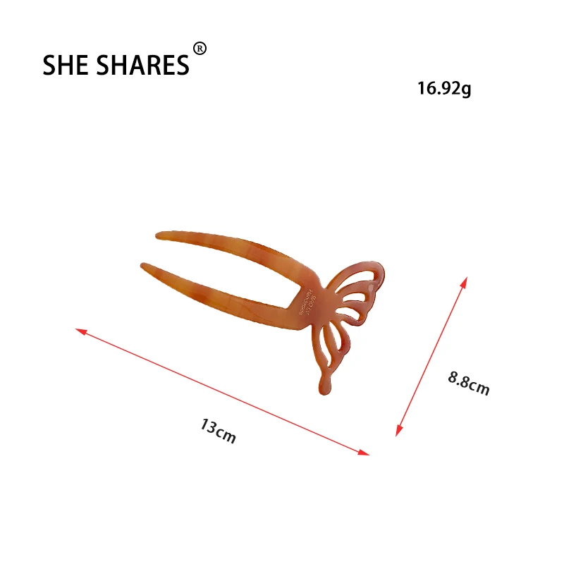 Sheshares новые полые бабочки Ретро U-образные женские элегантные ацетатные палочки для волос