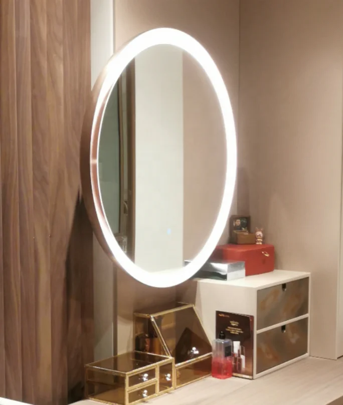 Gold Aluminum Framed Round LED Light Mirror Decorative Mirrors Wall Modern for Living Room