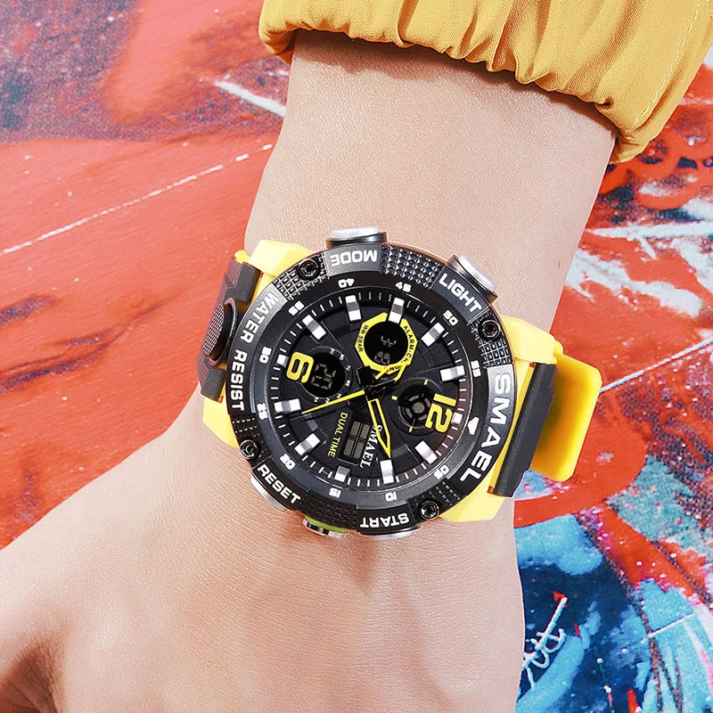 SMAEL 8039 LED Digital Shock Men Analog Quartz Black Gold Electronic Wrist Watch Masculino Waterproof Plastic Sports Watch