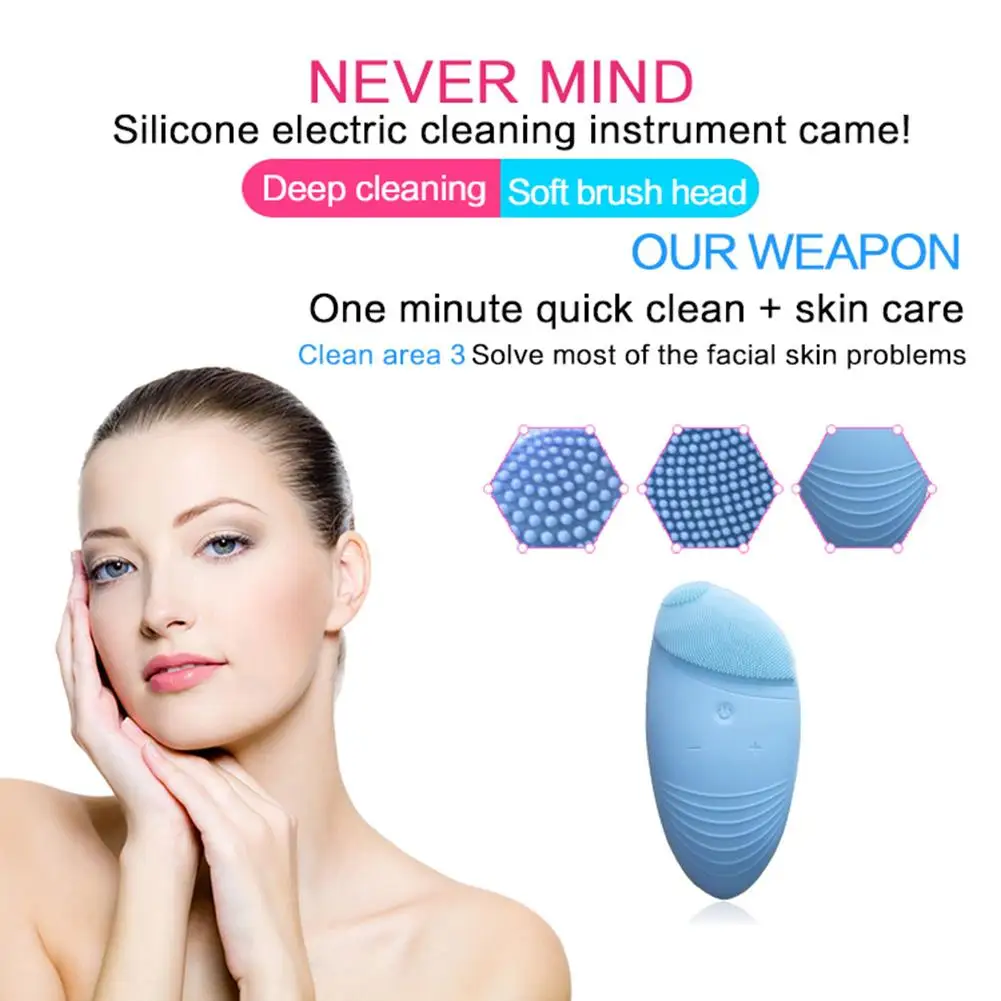 Sonic Vibration Mini Face Cleansing Brush Face Cleaner Silicone Deep Pore Cleaning Electric Waterproof Massage Facial Cleansing