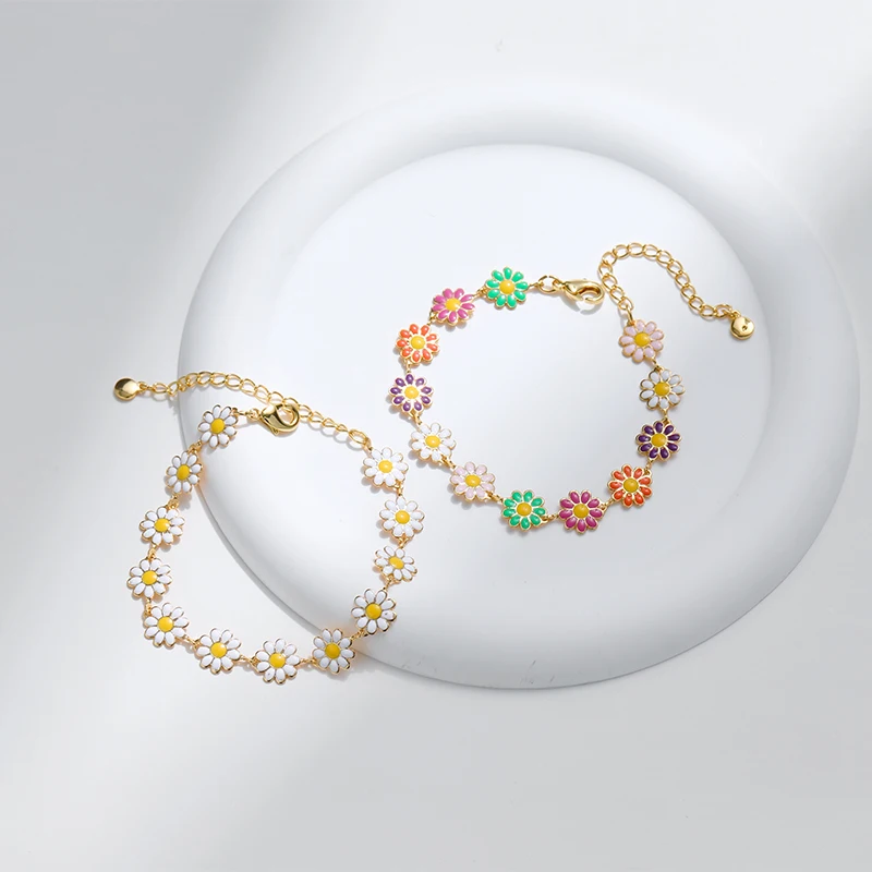 2023 Summer Hot Sale Brass 18K Real Gold Brass 18K Real Gold Creative Drip Oil Design Sense Floral Accessories Anklet