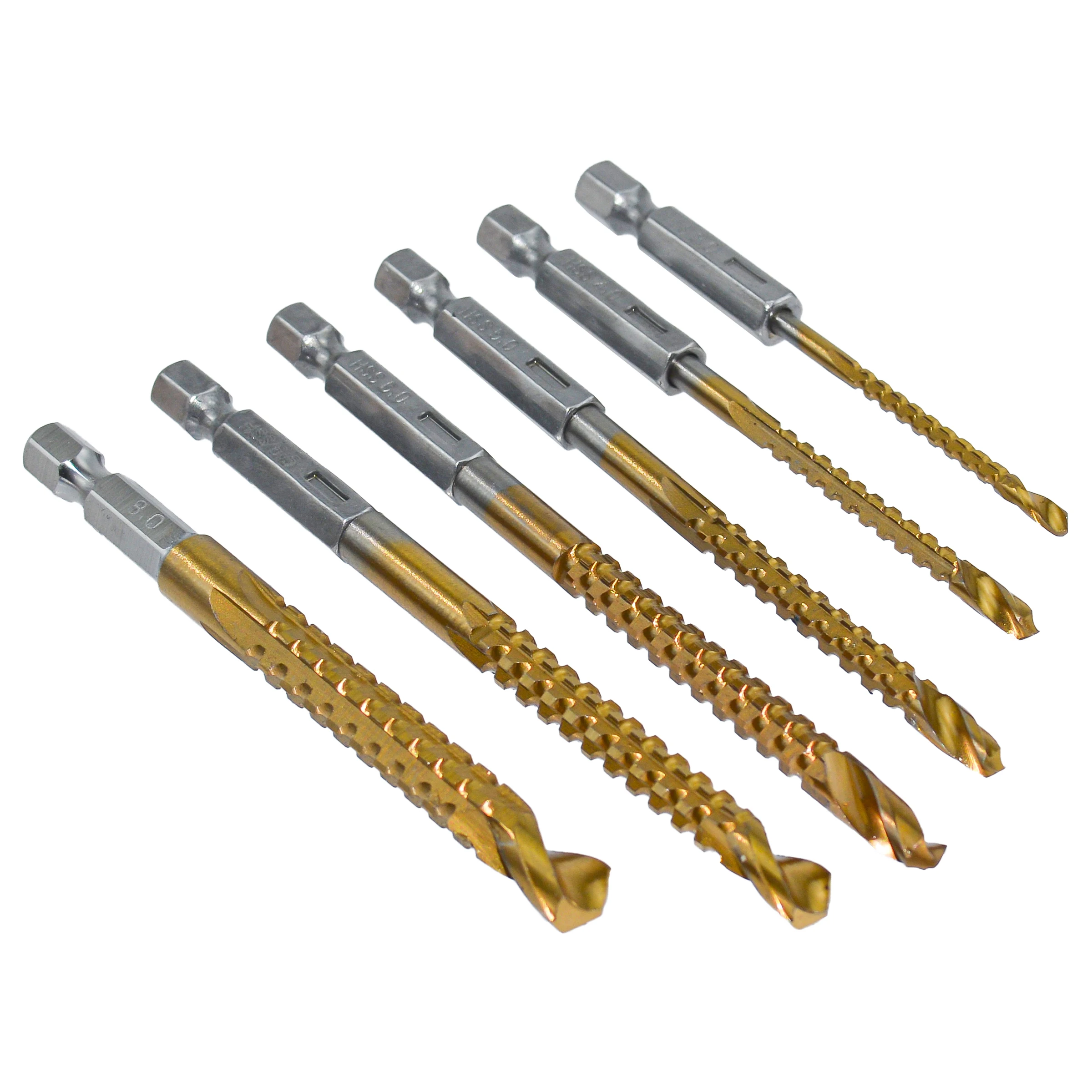 6PC 3/4/5/6/6.5/8mm Hex Shank Grooving Side Cutting Split Tip Spiral Serrated Belt Saw Drill Bit