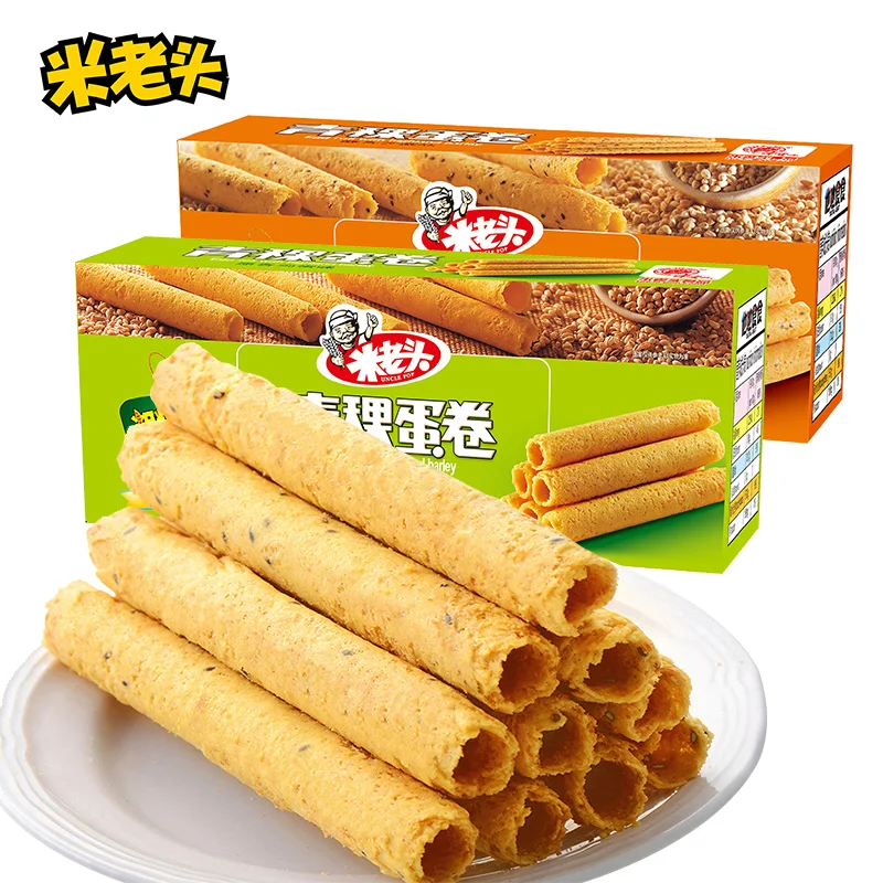 Highland Barley Egg Rolls Strip Sesame & Original Flavor OEM Uncle Pop Grain Snacks Sesame Flavor Biscuits Wafer Rolls 108g