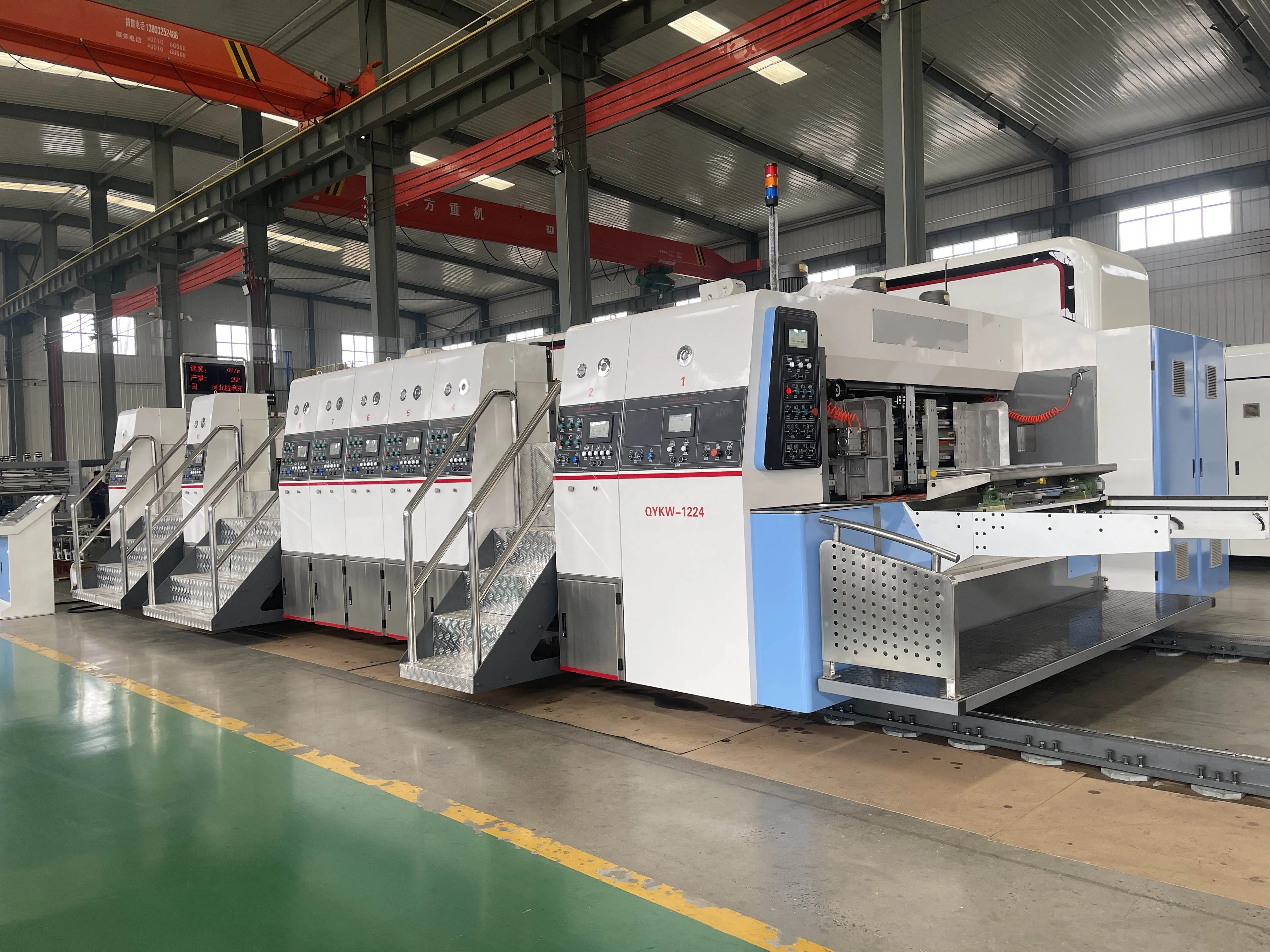 Fully Servo Model High Speed Carton Flexo Ink Four Colors Printing Dryer Slotting Die Cutting Vibration Stacker Machine