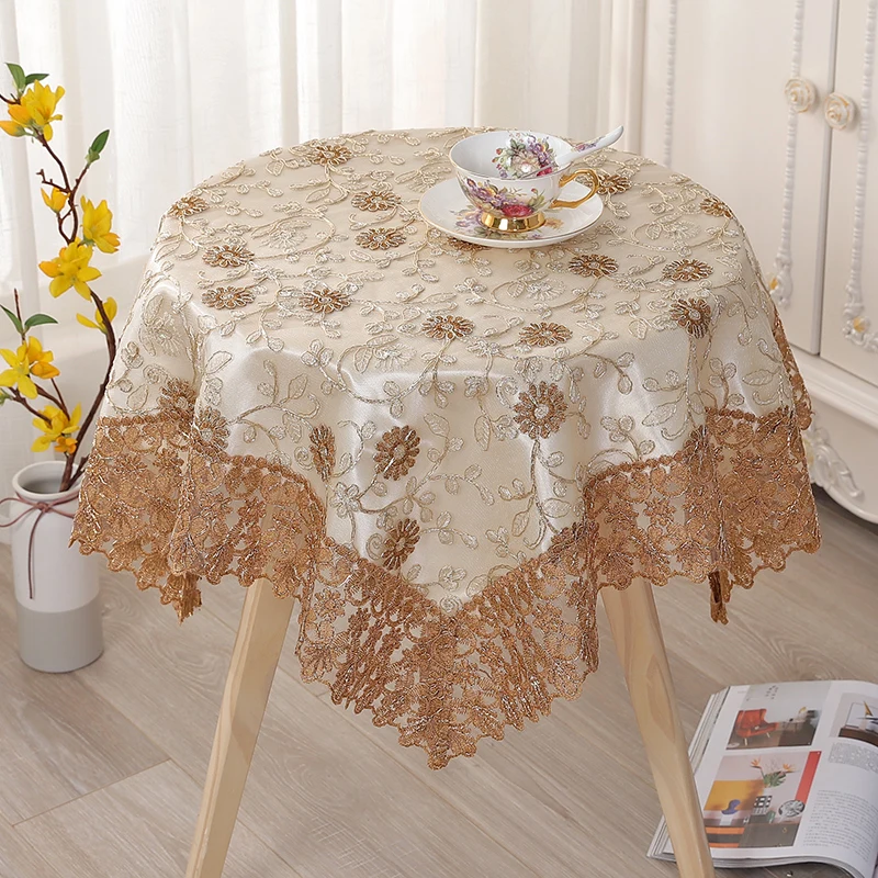 Universal dustproof cover towel double-layer lace yarn embroidery household bedside table small round table square tablecloth