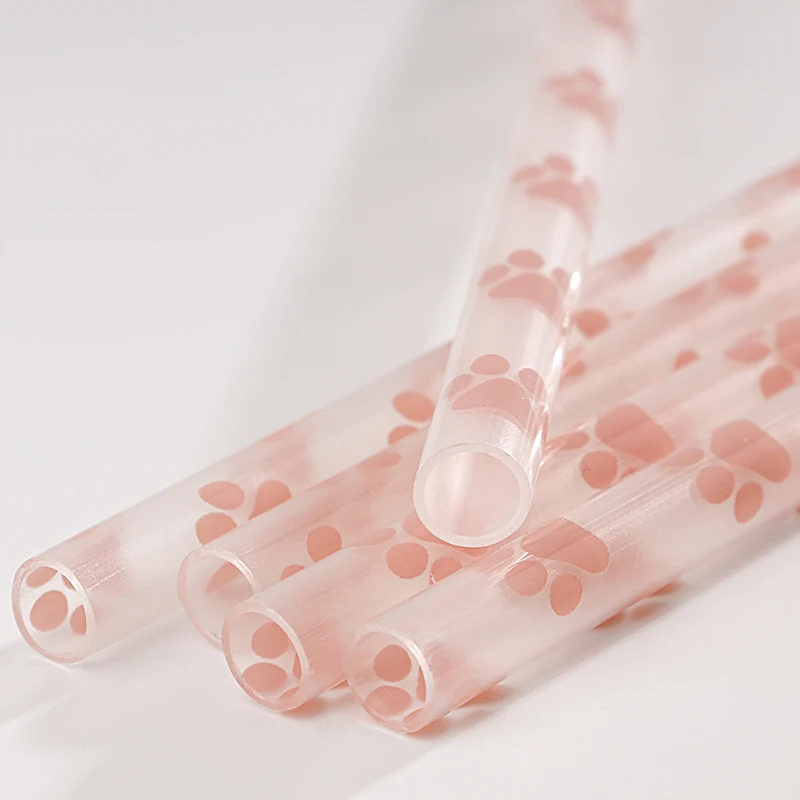 reusable paw printing drinking straws, custom made clear 9 inch drinking straw with paw design, decorative  paw printing straws