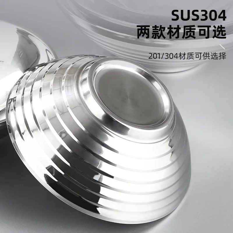 Thickened 304 Stainless Steel Household Double-Layer Insulated Threaded Ragen Bowl
