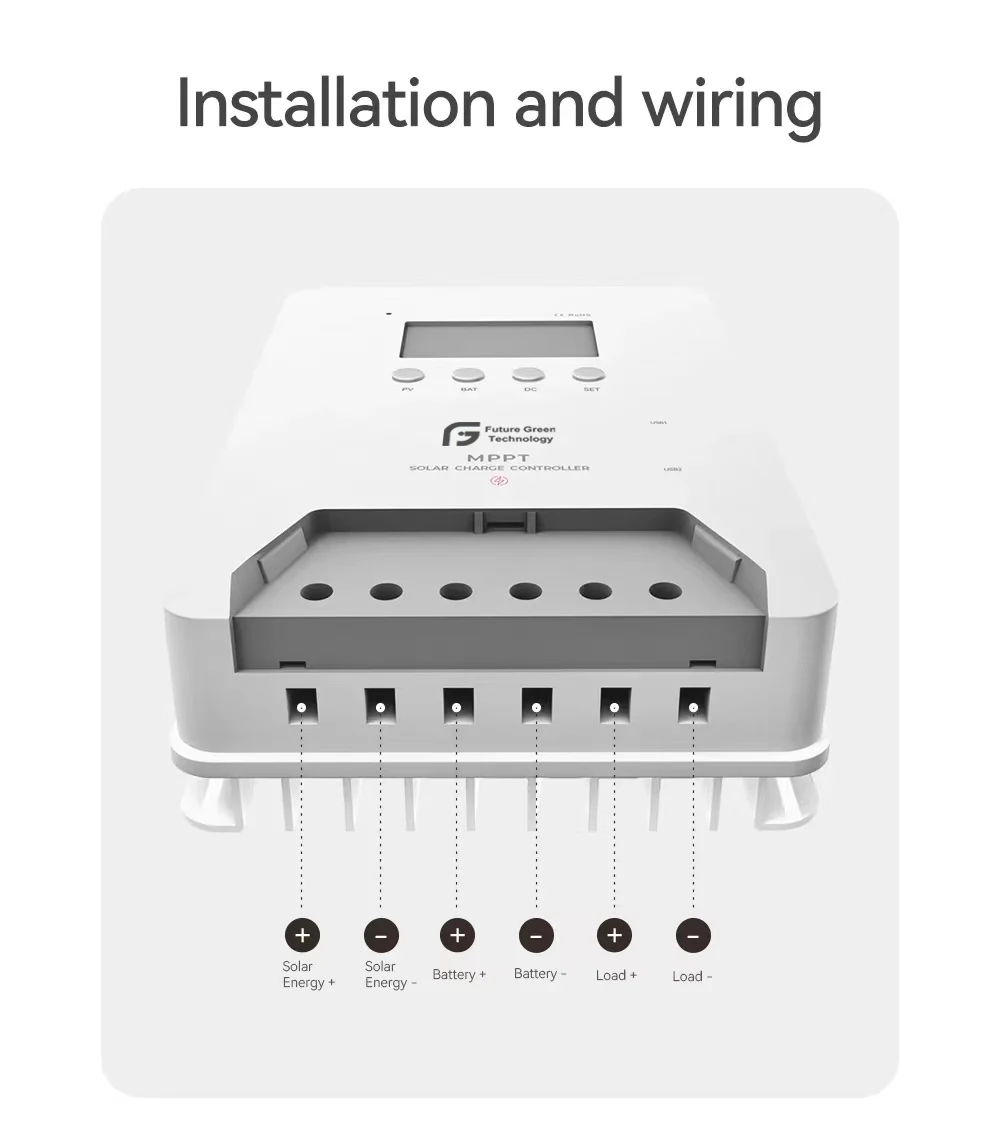 High Efficiency 30A 40A 60A MPPT Solar Char Controller 12V 24V 48V High Volta Auto-Identification for Solar Systems