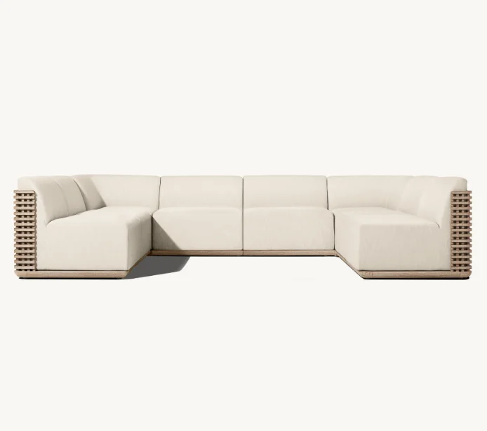 Outdoor Patio Furniture Teak Furniture All Weather Waterproof Fabric Solid Wooden Teak Garden Sofa