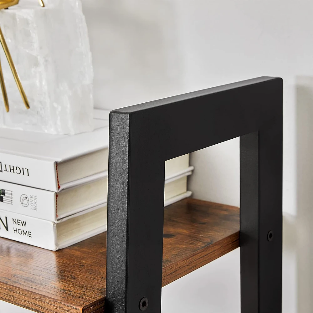 Wood Black 4-Tier Bookshelf Storage Rack Bookcase Ladder Shelf with Steel Frame