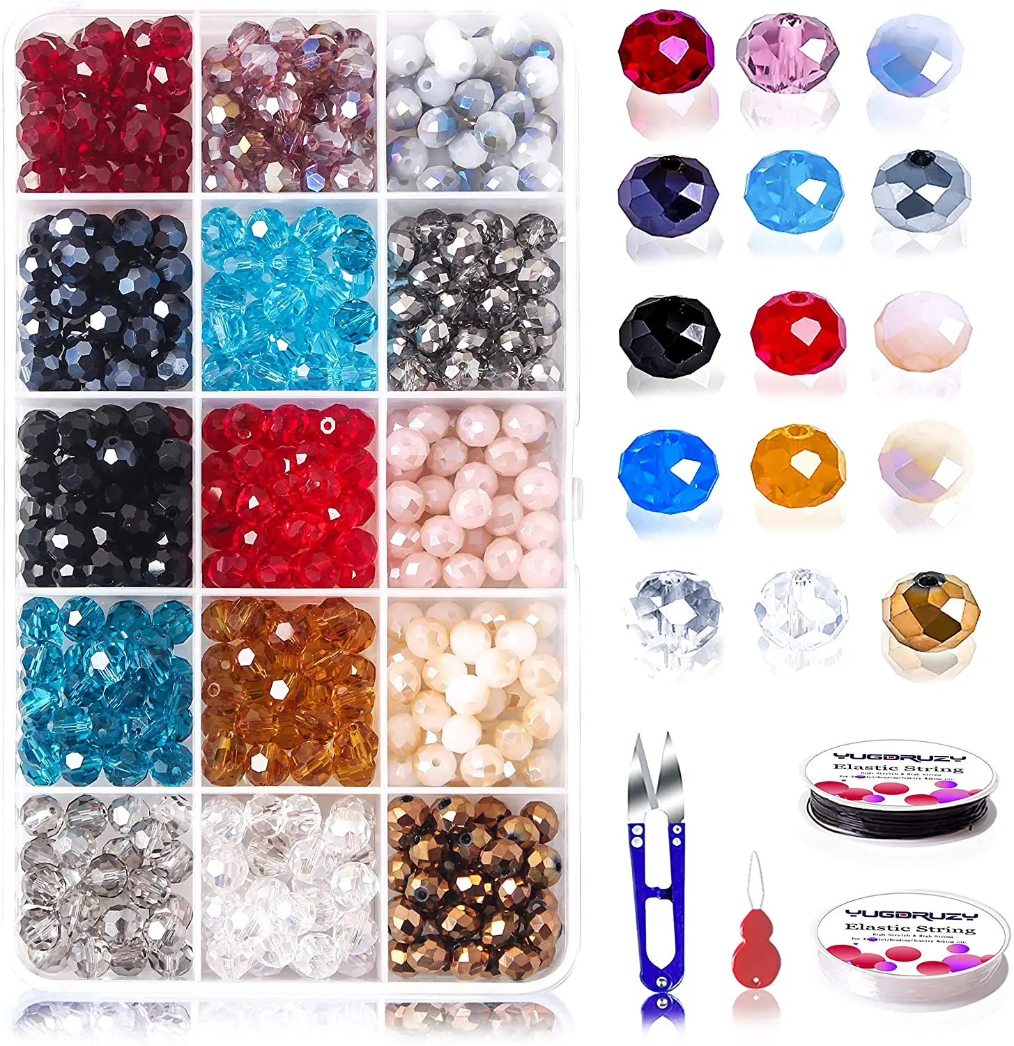 
15 Colors Faceted Jewellery Colorful Briolette Beads with Beautiful Jewelry Box for Jewelry Making Craft 