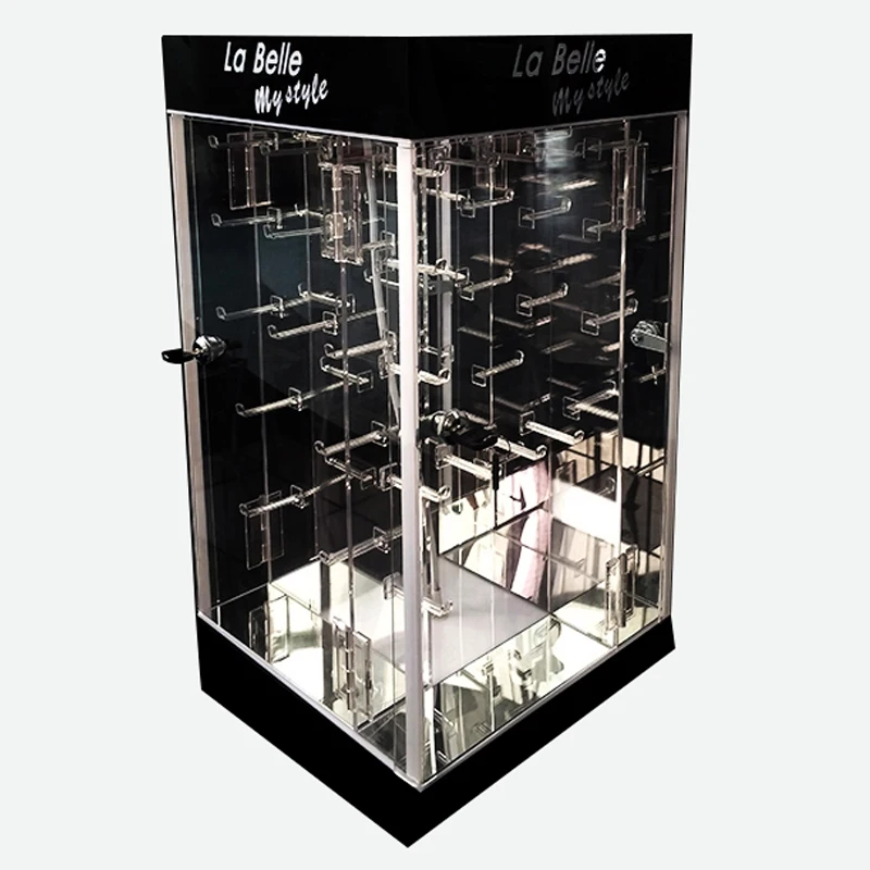 Factory custom led rotating pmma plexiglass acrylic jewelry decoration display cabinet box acrylic jewelry display with 4 doors