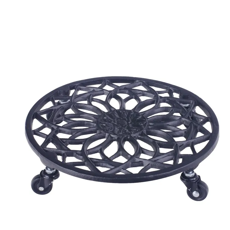 
Decorative Metal durable movable plant and flower pot stand holder rack tray trolley with wheels 