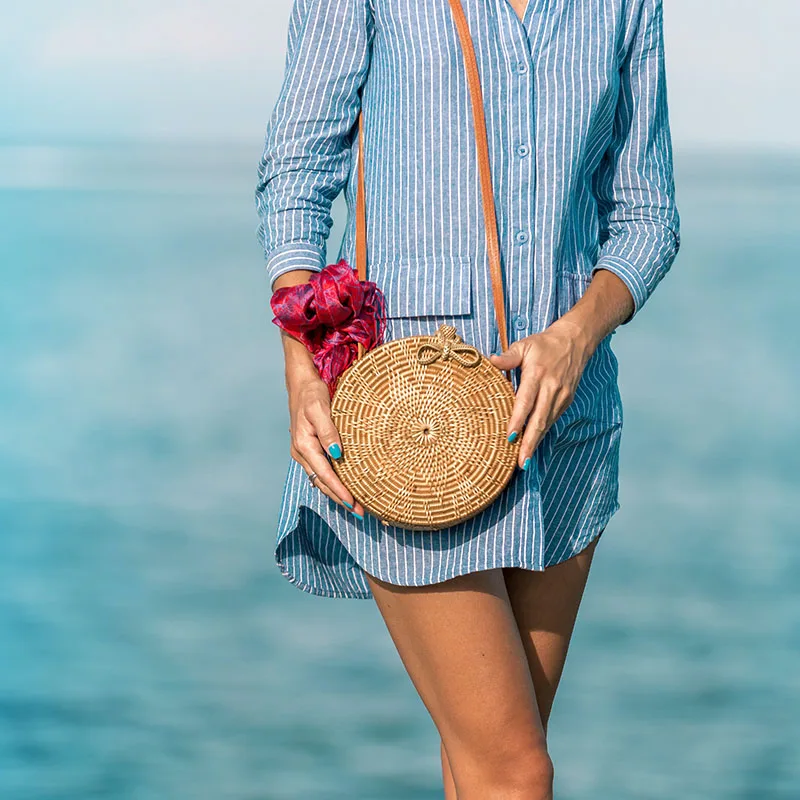 2023 Vietnam rattan beach bag natural rattan wicker bag Hand woven straw beach bag for girl