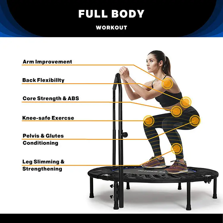 Factories Wholesale Indoor Mini Children Cardio Training Trampoline With Adjustable Heights Foam Handrail