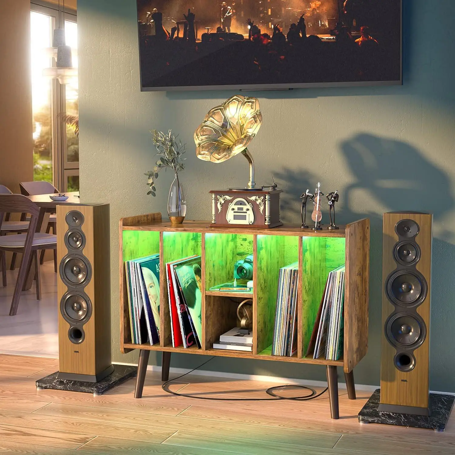 Furniture custom large record rack large capacity storage cabinet with LED lights and power socket