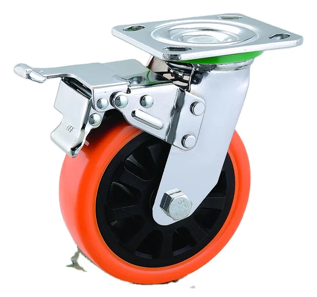 Top plate load capacity 350kg 150mm 6 inch orange heavy duty pvc caster wheel