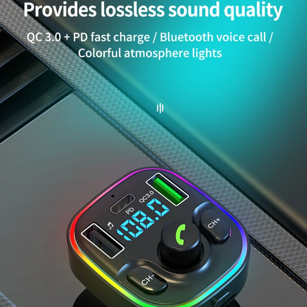 20W Universal 5V3A G47 Car LCD Bluetooth MP3 Player Hands-Free Dual USB Charger for IP13 PRO 7 8 Plus Mobile Phone Adapter