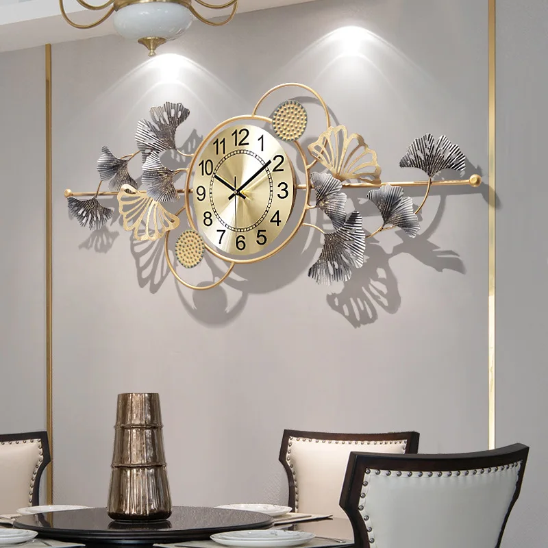 New Arrival 3D Rustic Metal Leaves Design Creative Home Decorative Wall Clocks