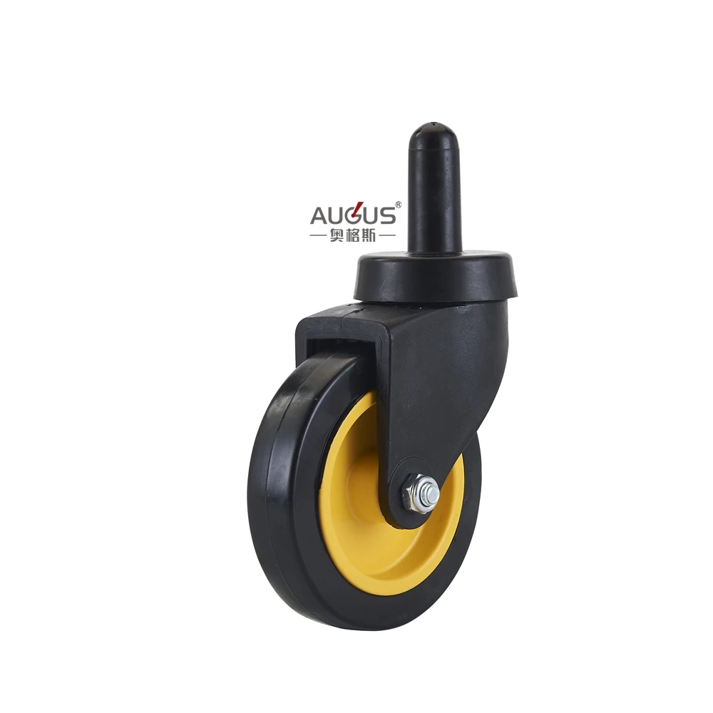 3 Inch Black PVC Yellow Core Household and Wringer Plastic Caster Wheels For Plastic Trolley Cart