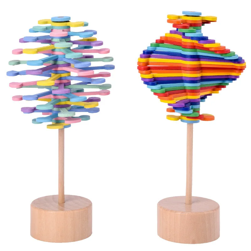 Montessori Children Wooden Stress Relief Fibonacci Sequence Spin Toy Ornamental Rotate Lollipop Toy For Kids