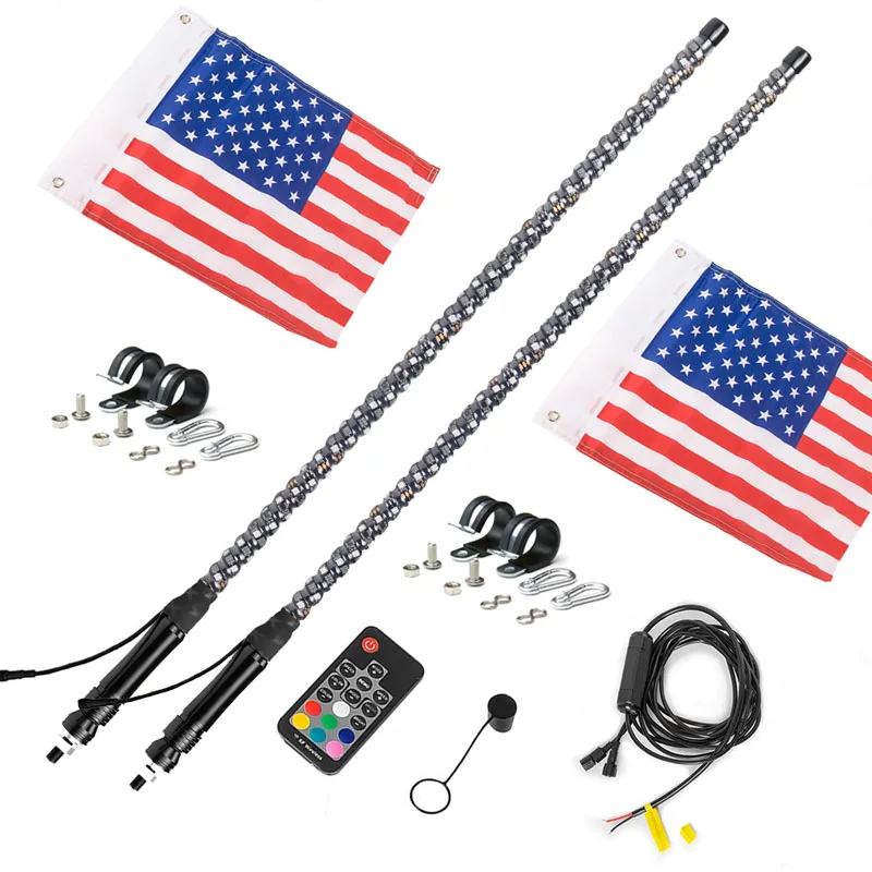 4 FT Remote Control Antenna Whips Lamp Accessories RGB 360 Spiral LED  Flag Whip Lights for UTV Off- Road Vehicle ATV