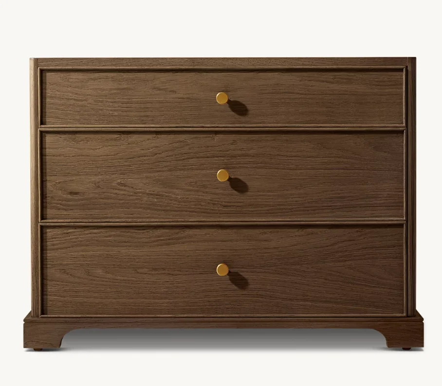 Modern contemporary solid oak wood opened 3-drawer storage genevieve closed nightstand bedside table for home bedroom furniture