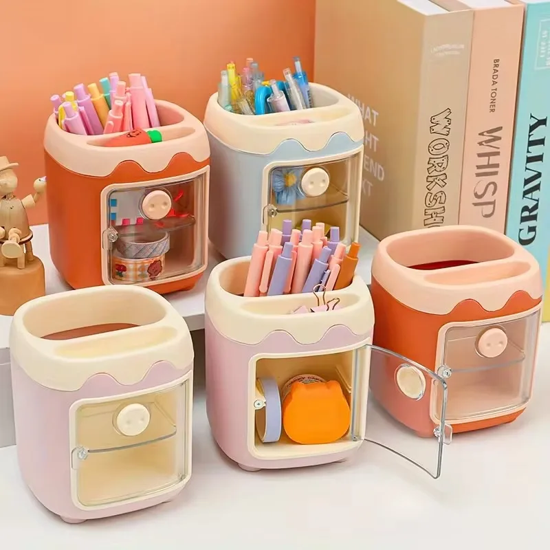 Cartoon Cute & Creative Multi-Grid Pen Holder: Trendy Desk Accessory for Teen Girls & Students