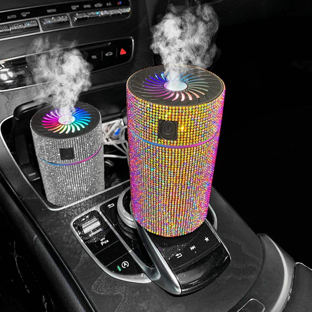 LED Light Car Diffuser Humidifier Luxury Diamond Auto Air Purifier Aromatherapy Diffuser Air Freshener Car interior Accessories