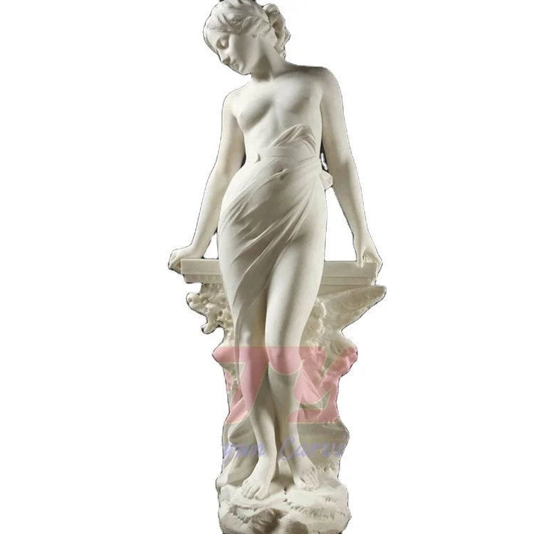Western stone figure statue modern human nude woman girl marble sculpture