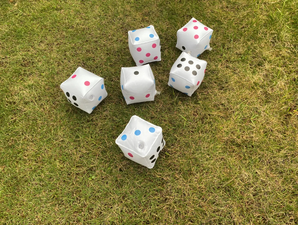 Giant outdoor or indoor playing items 6PC inflatable yatzy set dice game in garden