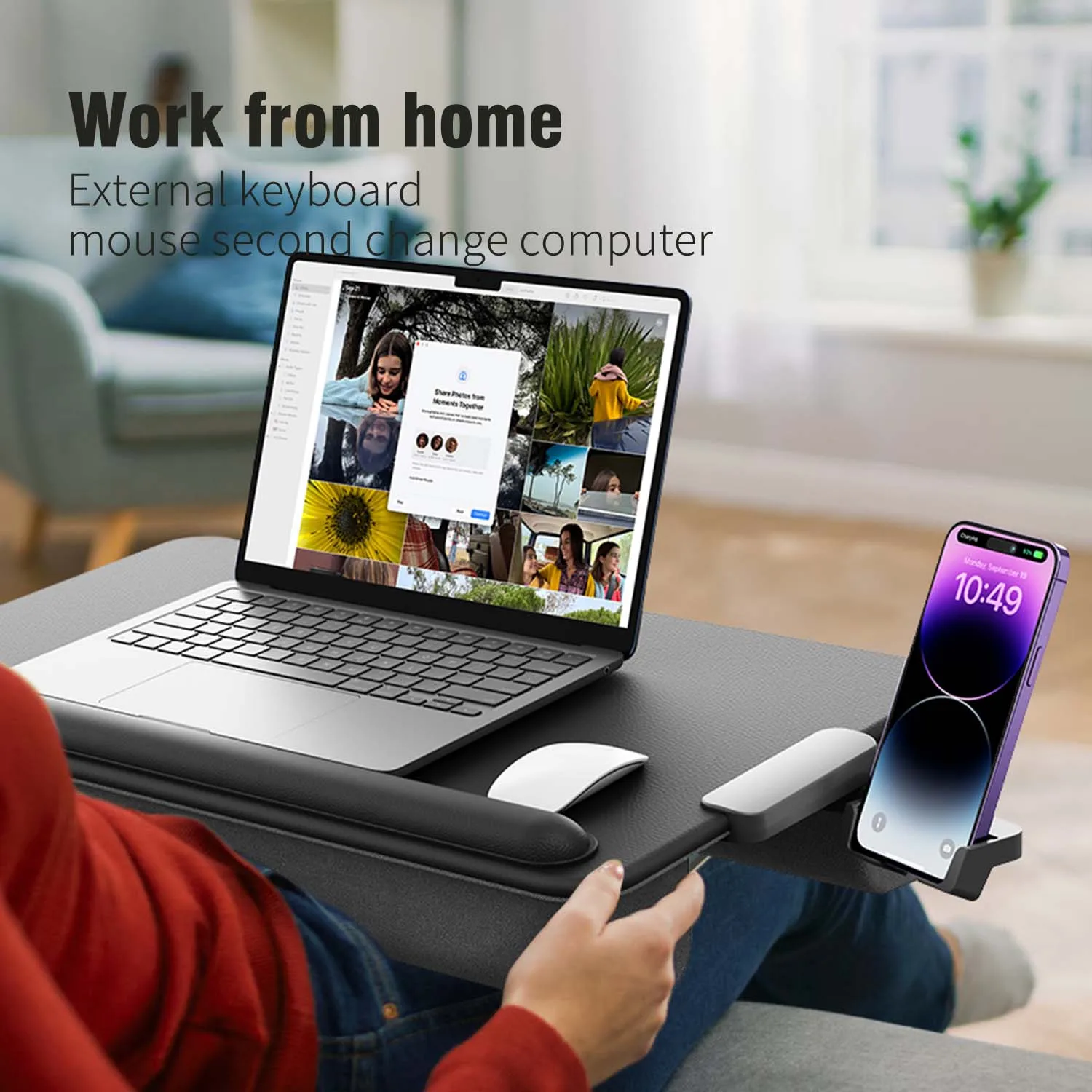 Lap Desk with Wrist Rest, Device Ledge, Drawer, Booster Cushion and Phone Holder - Black Carbon - Fits up to 17 Inch Laptops