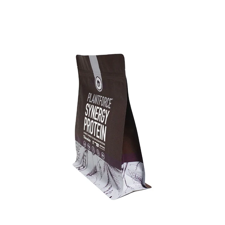 Factory Price Stand Up Flat Bottom Whey Protein Powder Pouch / Customized Zip Bags For Packaging Powder Products