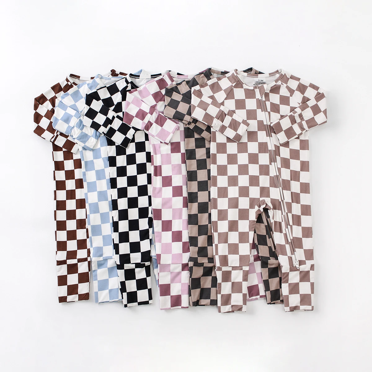 Engepapa New Arrival Bamboo YKK Zipper Romper Toddler Boy Girls Square Print Clothes Infant Bamboo Fiber Pajamas