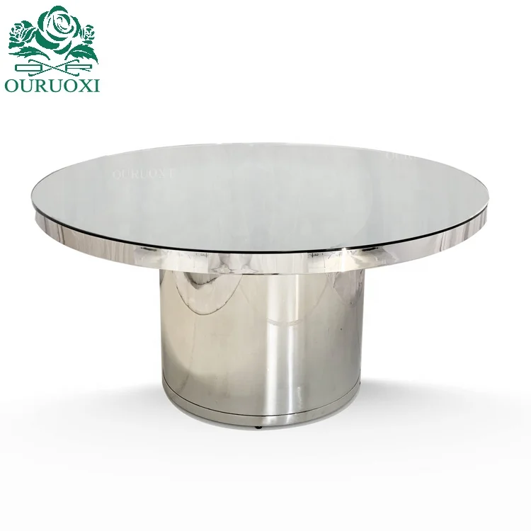 Restaurant used simple idea silver metal glass top round wedding table