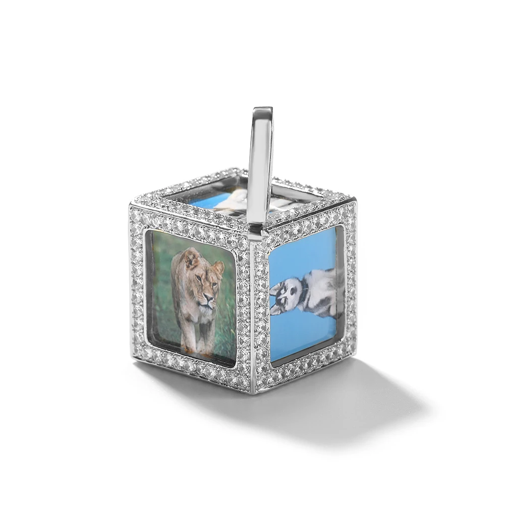 Custom 3D Prismatic Stereoscopic Cube 6 Sides Picture Photo Sublimation Pendant Necklace