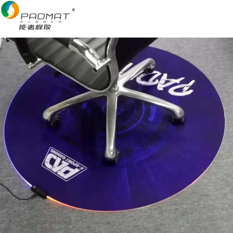 Custom Printed High Quality Rubber  Anti-Slip Round  RGB LED Gaming Chair Mat Office  Chair Mat