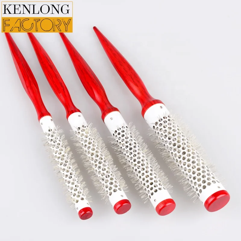 Small wood men hair brushes Professional aluminum Barrel Hair Styling Blow Drying Curling Brush wooden brush