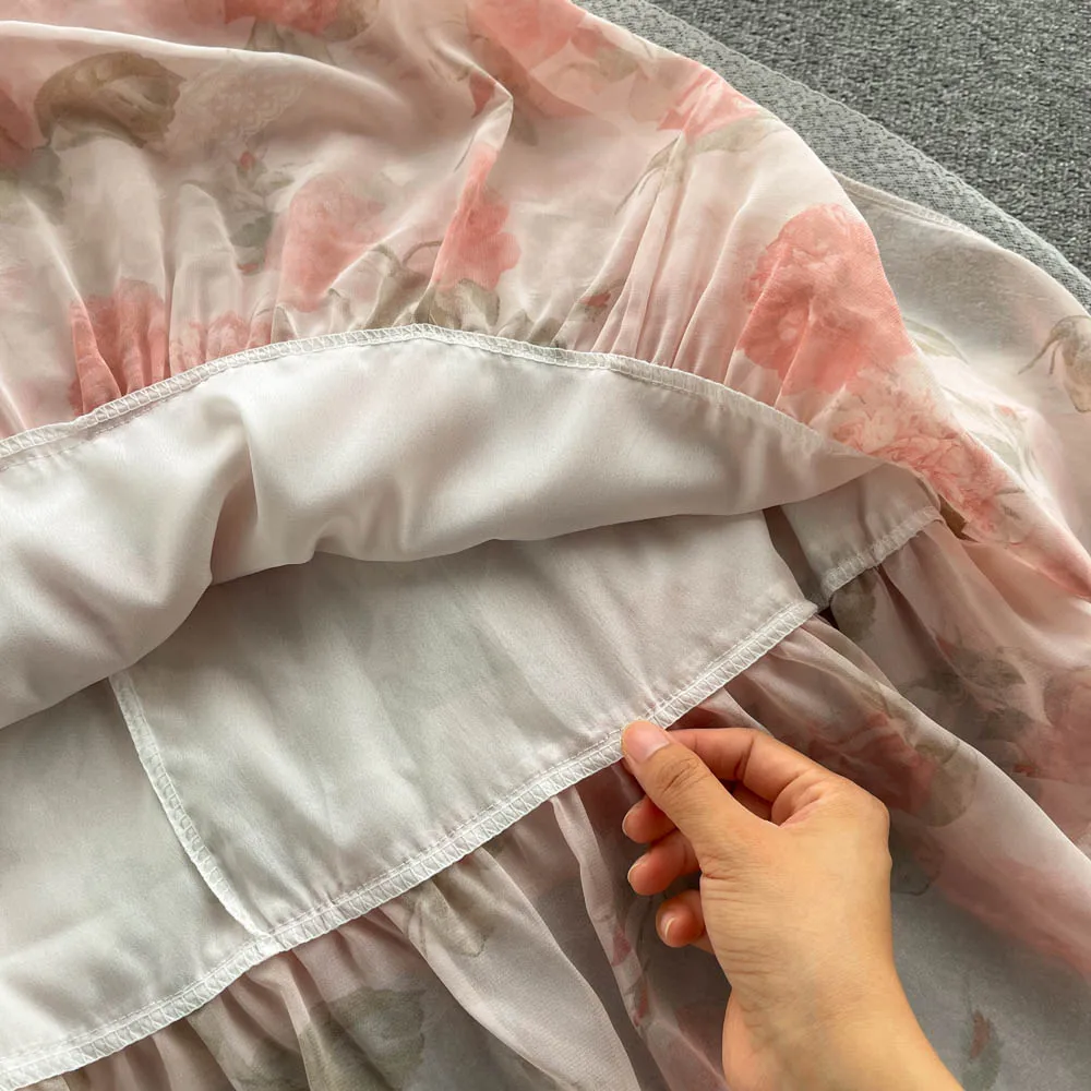 Wholesale Elegant Casual Dresses Pleated Peplum Lace Printing Princess Dress Puff Sleeve Birthday Party Floral Womens Dresses