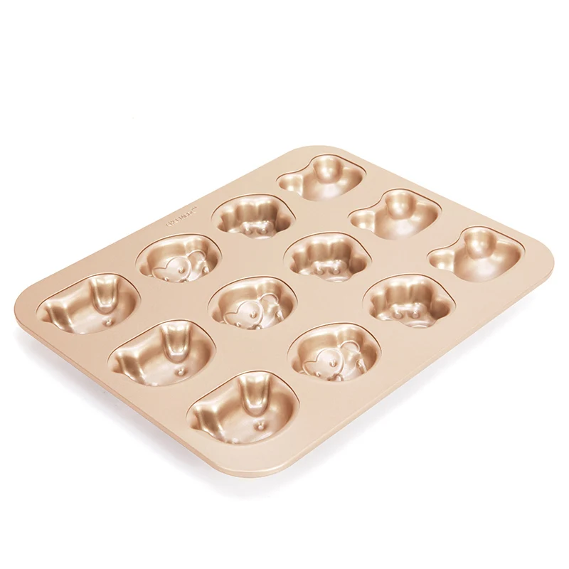 CHEFMADE 12 Cup Carbon Steel Non Stick Four Shapes Animal Pet Mini Muffin Bakeware Tray Cake Pan For Oven Baking