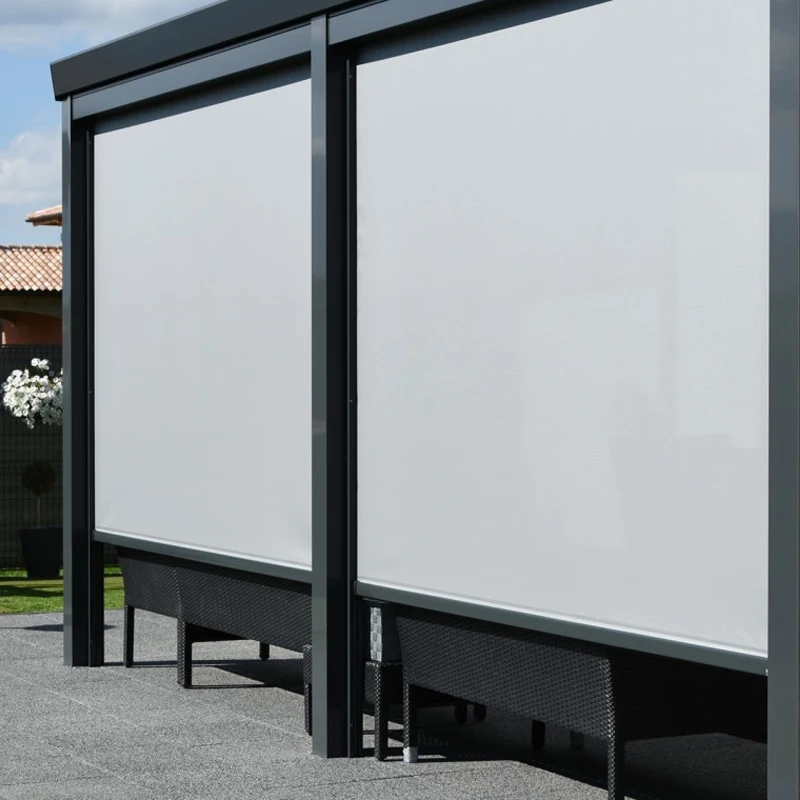 Modern Aluminum Pergola Curtains Outdoor Zip Screen Motorized Roller Blinds for Window