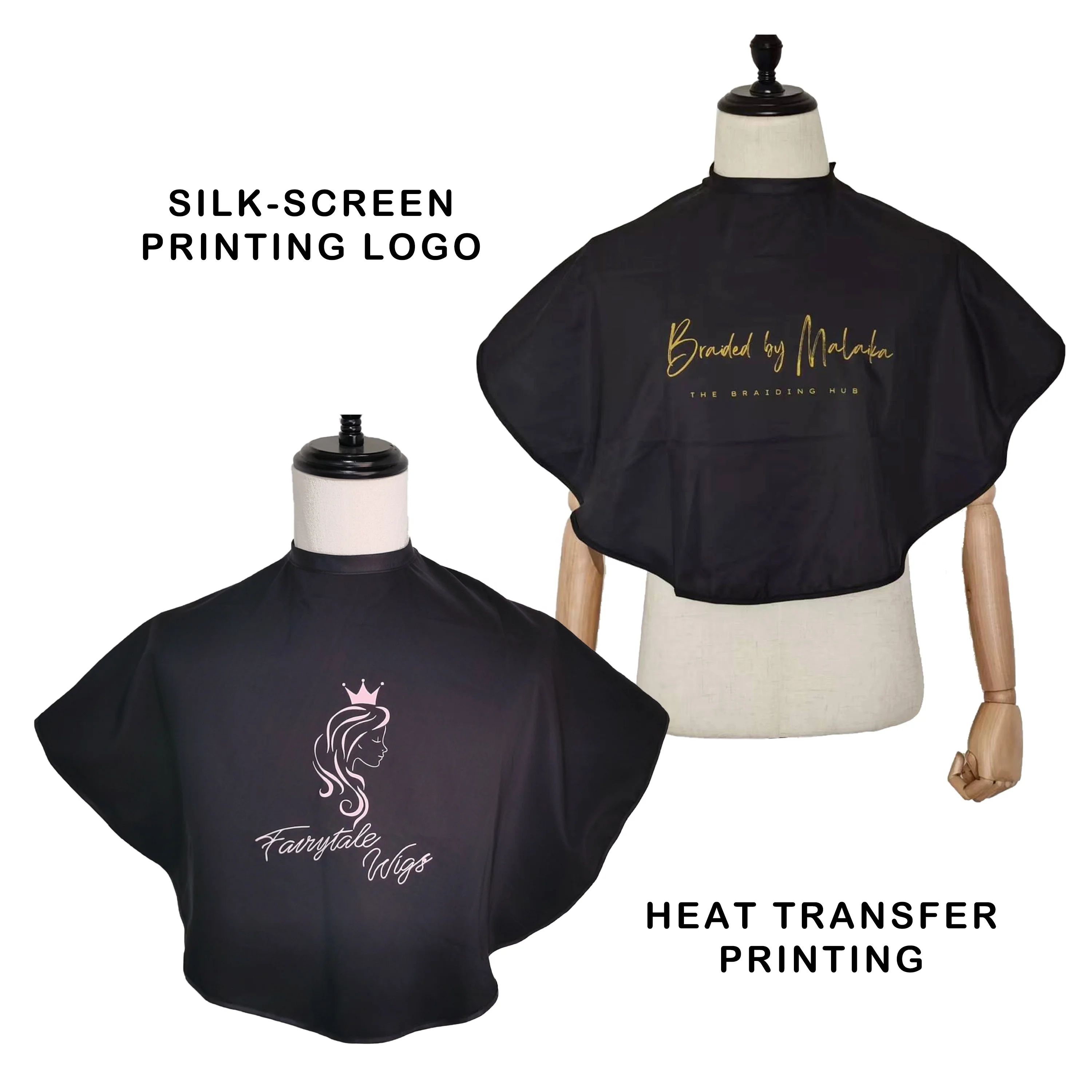 Polyester Custom Hair Salon Makeup Gown With Snap Black Apron Hairdresser Barber Cape Print Your Logo