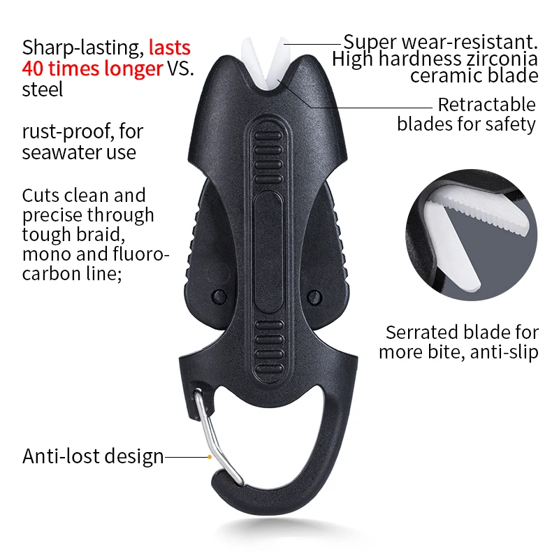 MIDDIA Portable Fish Line Cutter Snip Cutter 1 inch Retractable Serrated  Ceramic Braid Scissors Ceramic Fishing Accessories