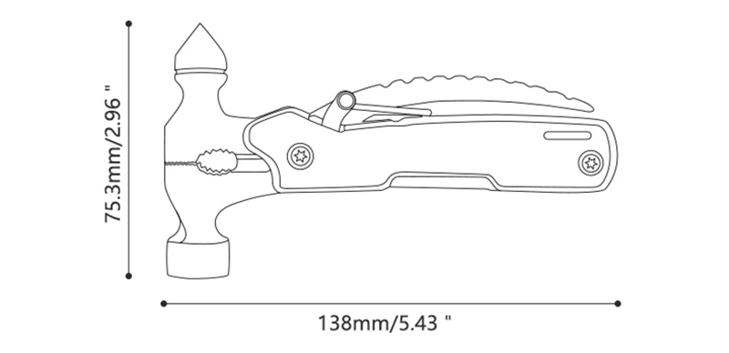 MF-73AH Multi Purpose Exploring Camping Hiking Portable Folding 12-In-1 Multifunctional Hammer