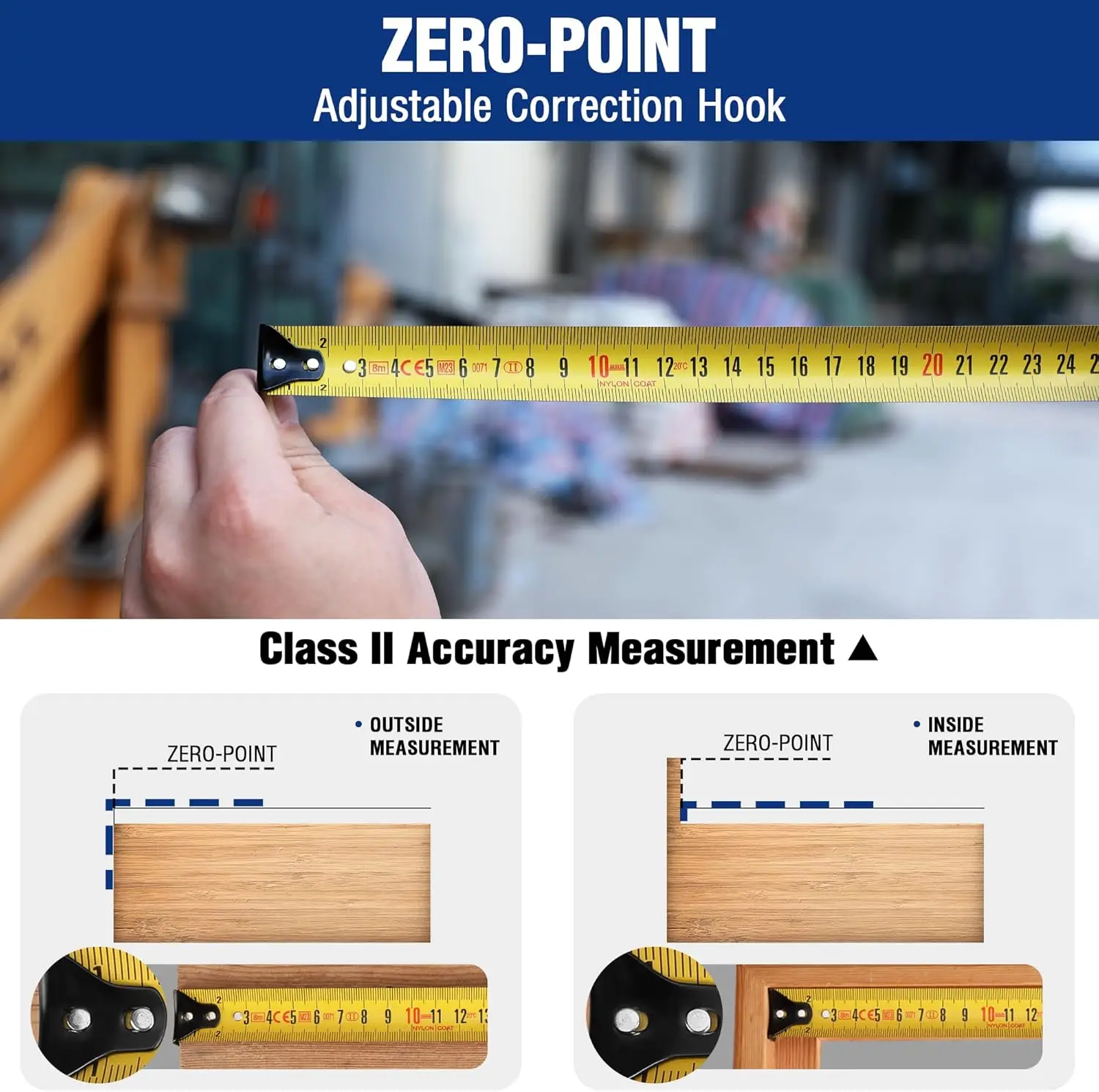 Peaktop  Tape Measure 8 m, 25 mm Tape Measure Professional Retractable Metal Tape Measure