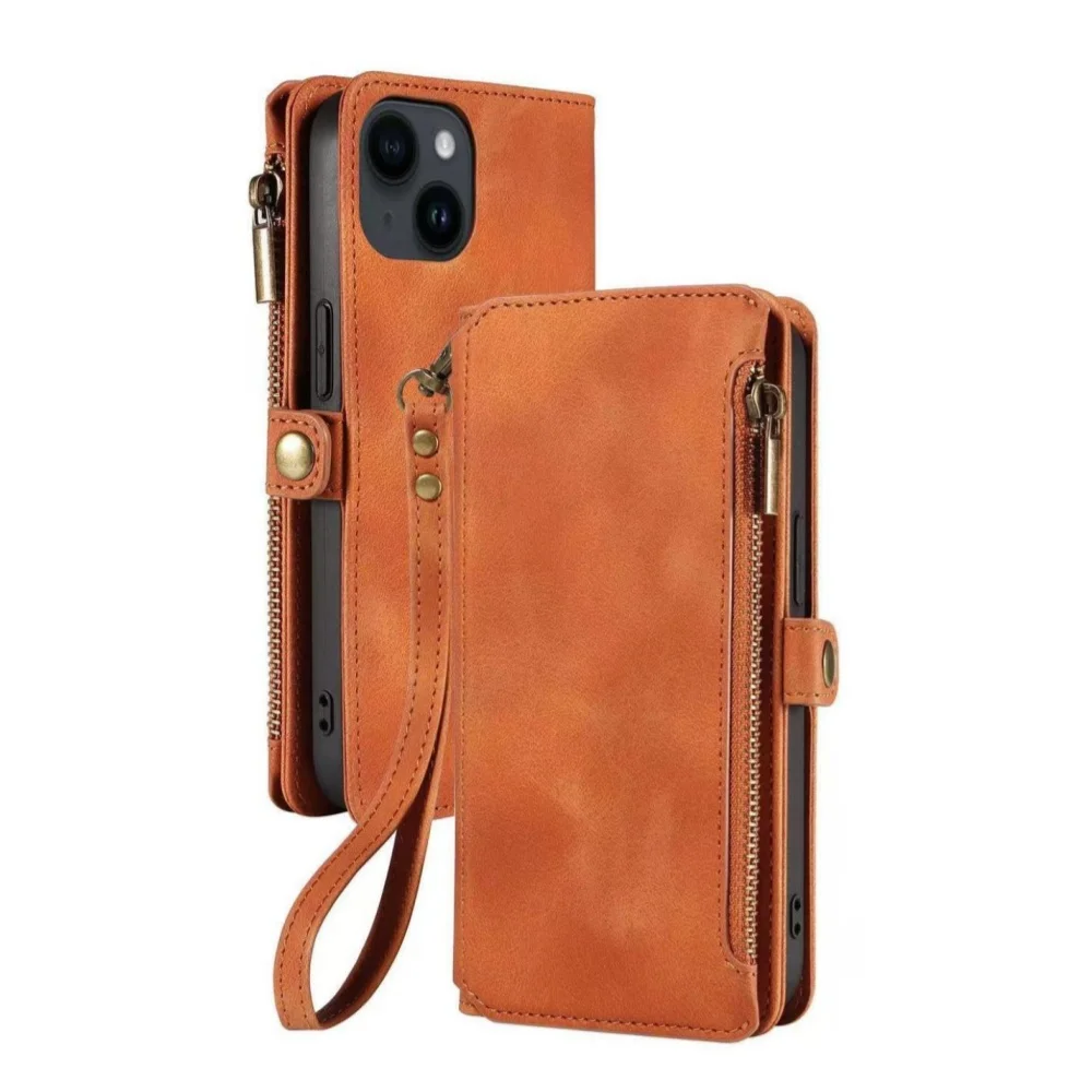 New Protective handle bag Pu leather wallet flip case for iphone 16 With card holder
