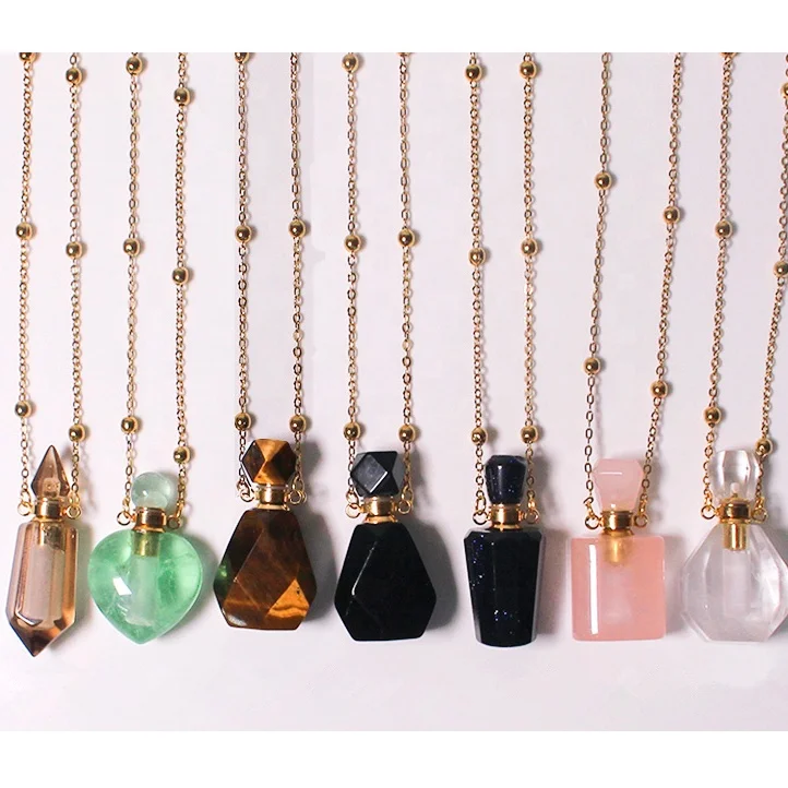 
100% Natural Jade Natural Amethyst Perfume Essential Oil Bottles Rose Quartz 3ml Crystal perfume bottle 