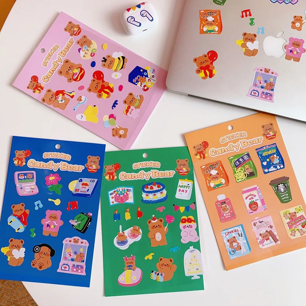 Korean INS Cute Bear Cake Sticker Creative Cell Phone Sticker Diary Decoration Stickers