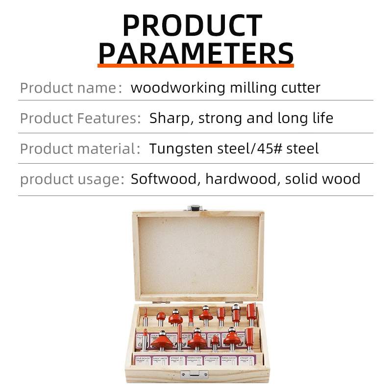 Wholesale 15Pcs/Set 1/4 shank (6.35mm) Router Bit Woodworking Milling Cutter